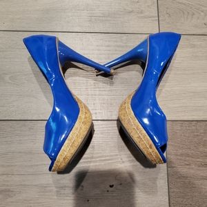 Size 8 Charlotte Russe blue and cork patent 4.5inch heels